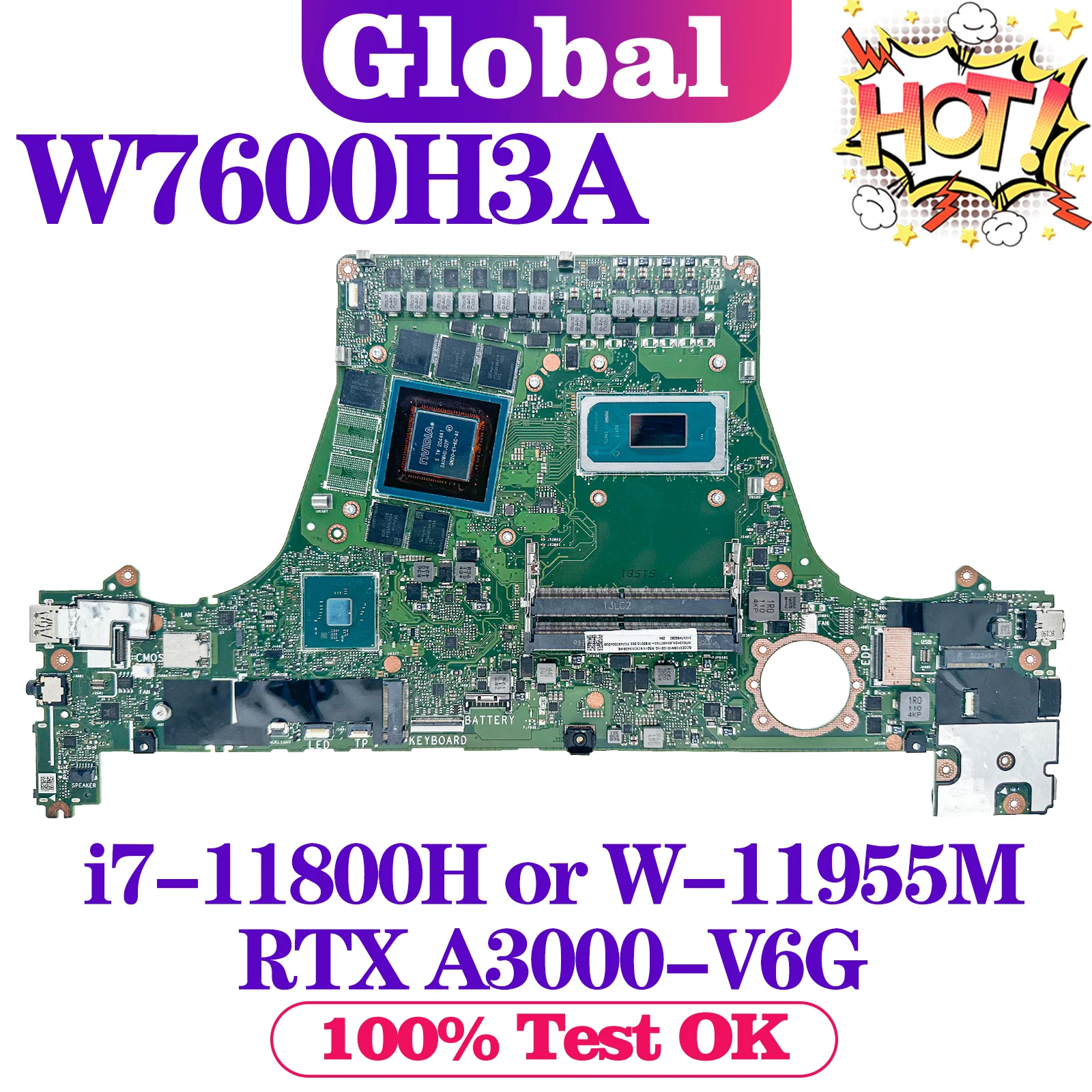 Placa base W7600H3A H7600HM W7600H5A W7600H3 J7600H3A J7600H5A J7600HM para placa base de ordenador portátil ASUS i7-11800H i9-11900H W-11955M - imagen 3