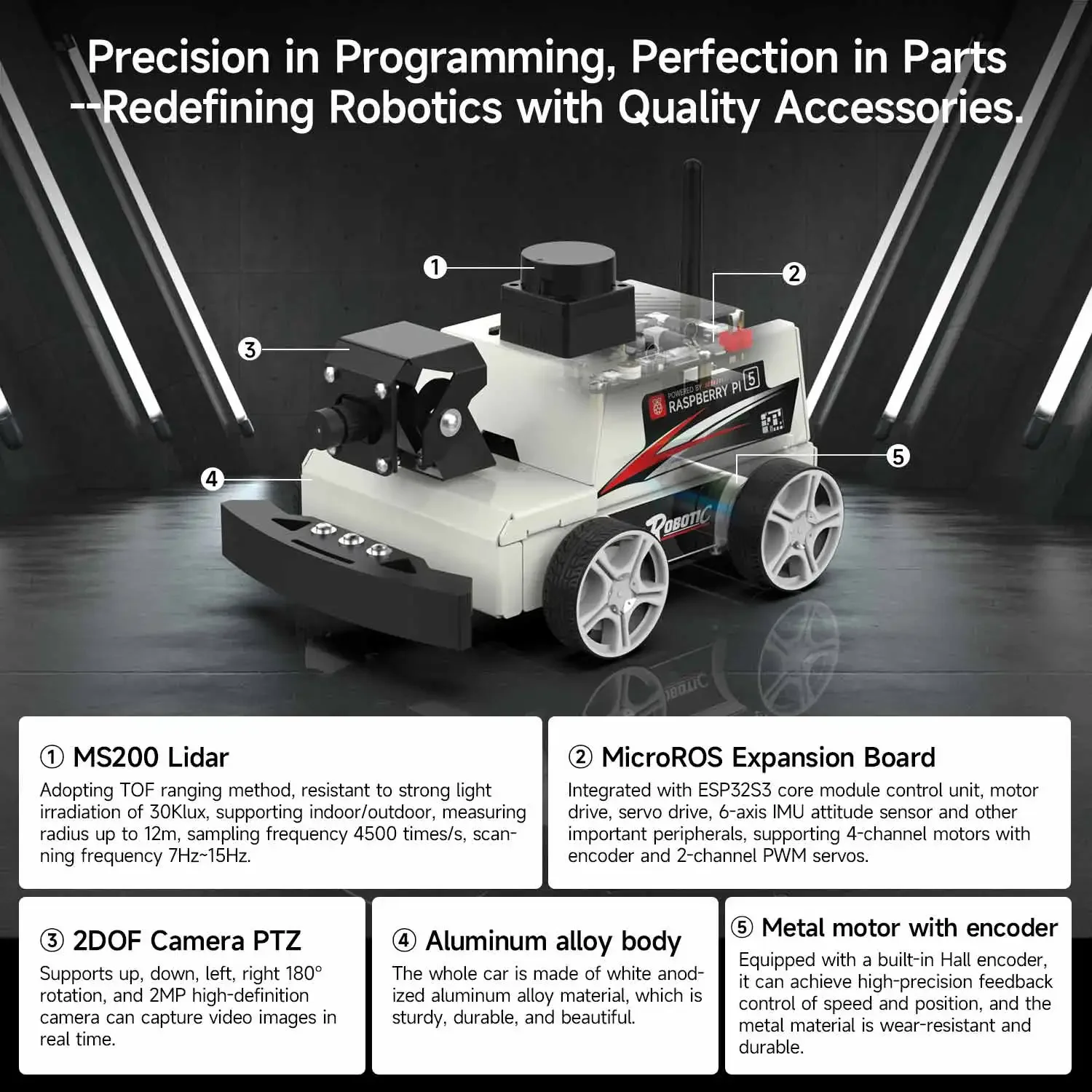 Raspberry Pi 5 Kit de robot educativo ROS2 para coche con MS200 TOF Lidar compatible con navegación de mapeo SLAM reconocimiento Visual AI Python3 - imagen 4