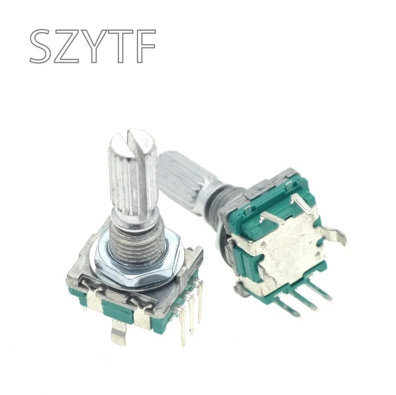 Codificador rotativo de 5 unids/lote, 20 posiciones, 360 grados, EC11 w, botón pulsador, mango de 5 pines, 15MM de largo