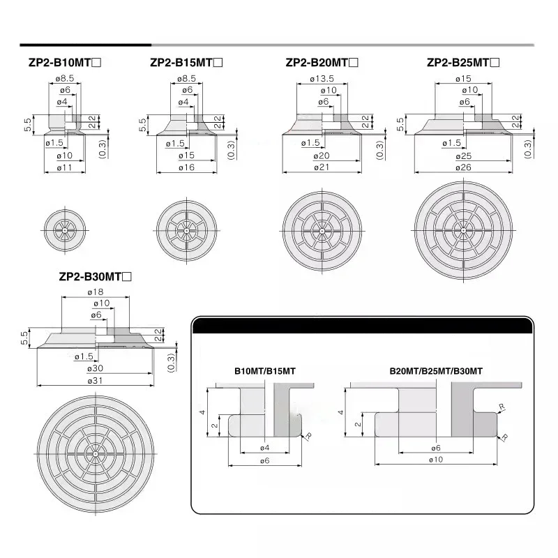 Ventosa de vacío de brazo mecánico, boquilla de silicona/NBR, ventosa fina de goma de una sola capa, piezas de inyección de Robot ZP2-TB15/20MT, 10 Uds. - imagen 5