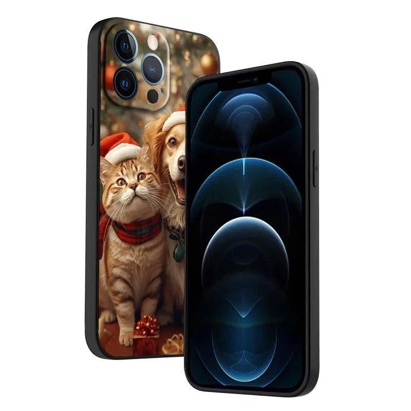 Navidad gatos perros para Apple iPhone 17 Air 16e 16 15 14 13 XS X Mini Plus Pro Max funda de teléfono negra - imagen 5
