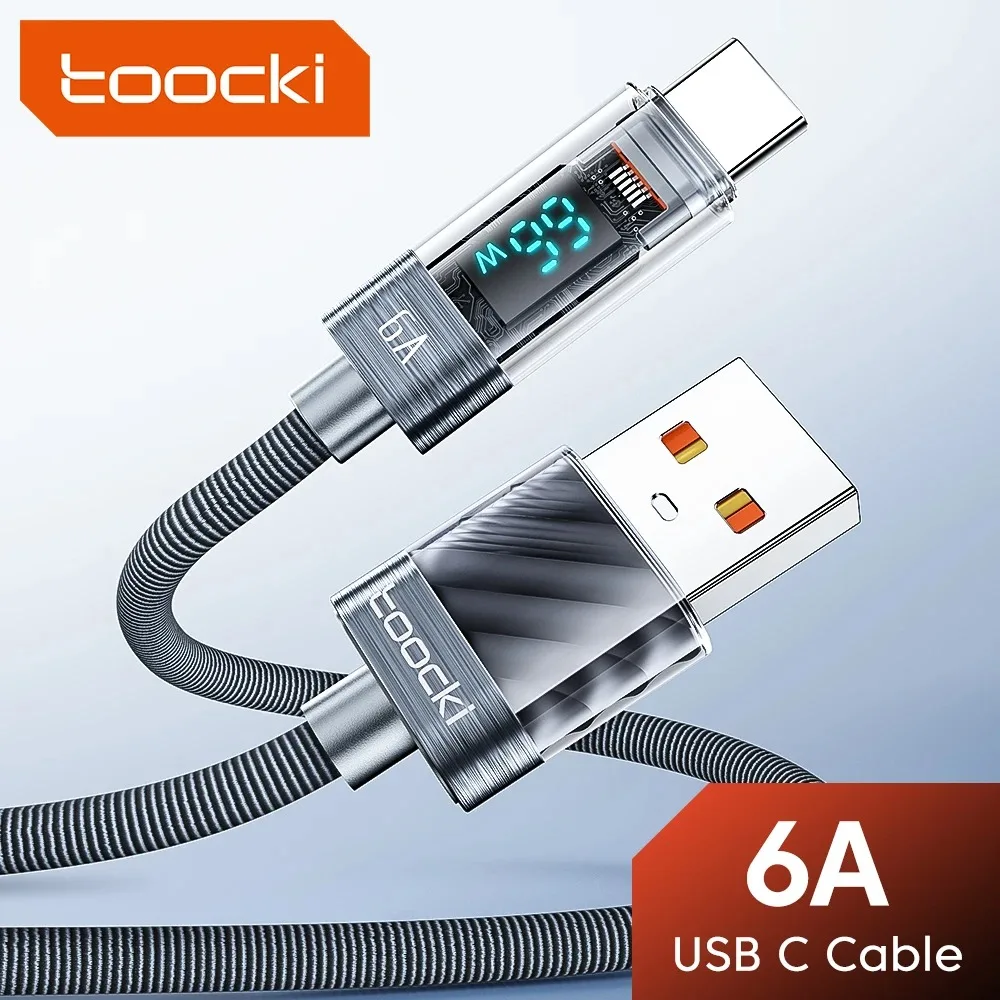 Toocki Cable USB tipo C 6A 66W para Huawei OPPO pantalla cargador de carga rápida Cable USB C Cable de datos para Xiaomi 12 Samsung Realme
