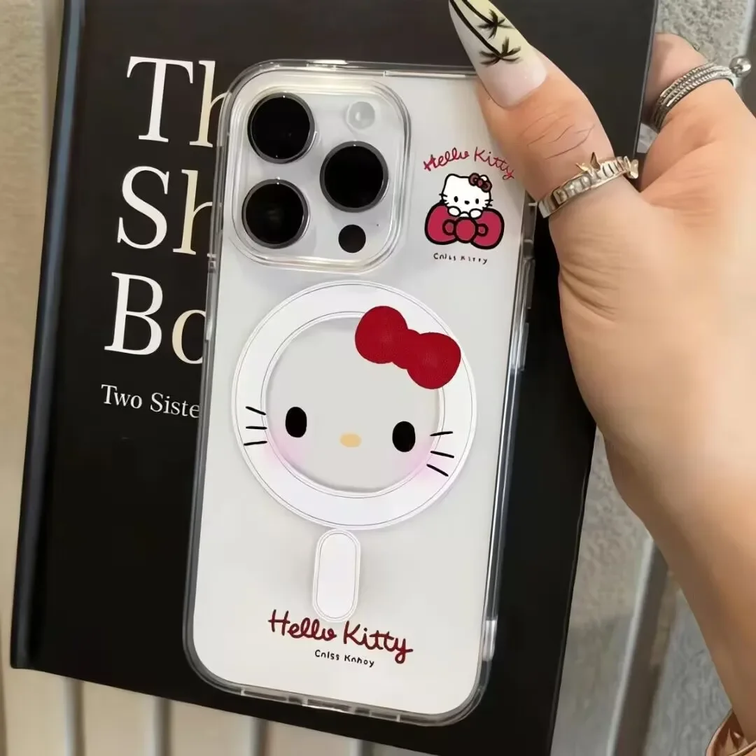 Funda magnética Magsafe con lazo de flores Hello Kitty para IPhone 17 Air 17 16 15 14 13 12 11 17 PRO MAX Plus 13 Mini 16E cubierta transparente - imagen 2