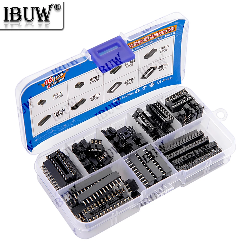 66 unids/lote con caja DIP IC adaptador de enchufes tipo soldadura Kit de enchufe 6 8 14 16 pines DIP-6 DIP-8 DIP-14 conector IC 18p 20p 24p 28p - imagen 2