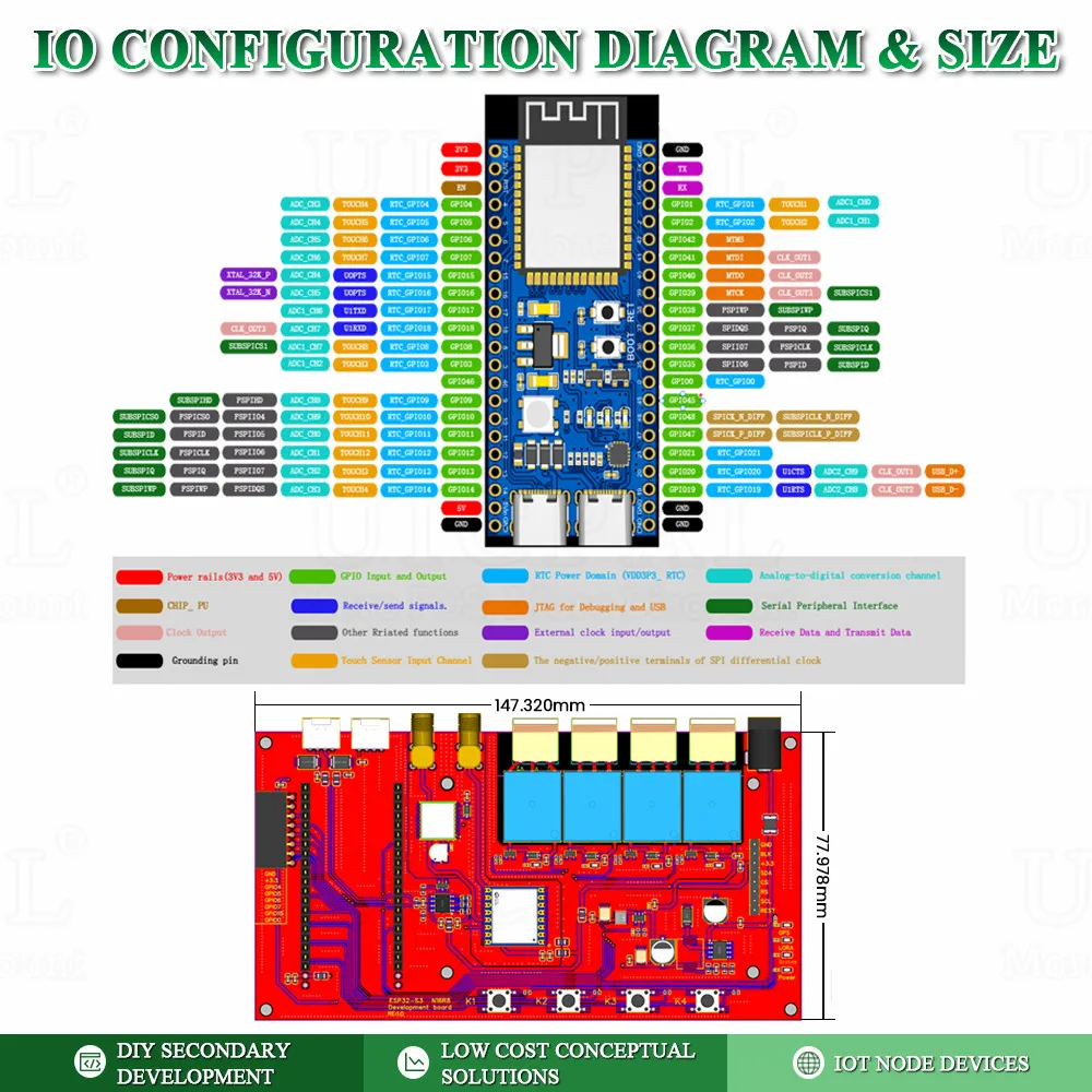 Kit de placa de desarrollo ESP32 S3 con pantalla de 3,2 pulgadas N16R8 BT módulo Wifi inalámbrico LoRa SX1276 ubicación GPS ATGM336H 4 relés - imagen 3