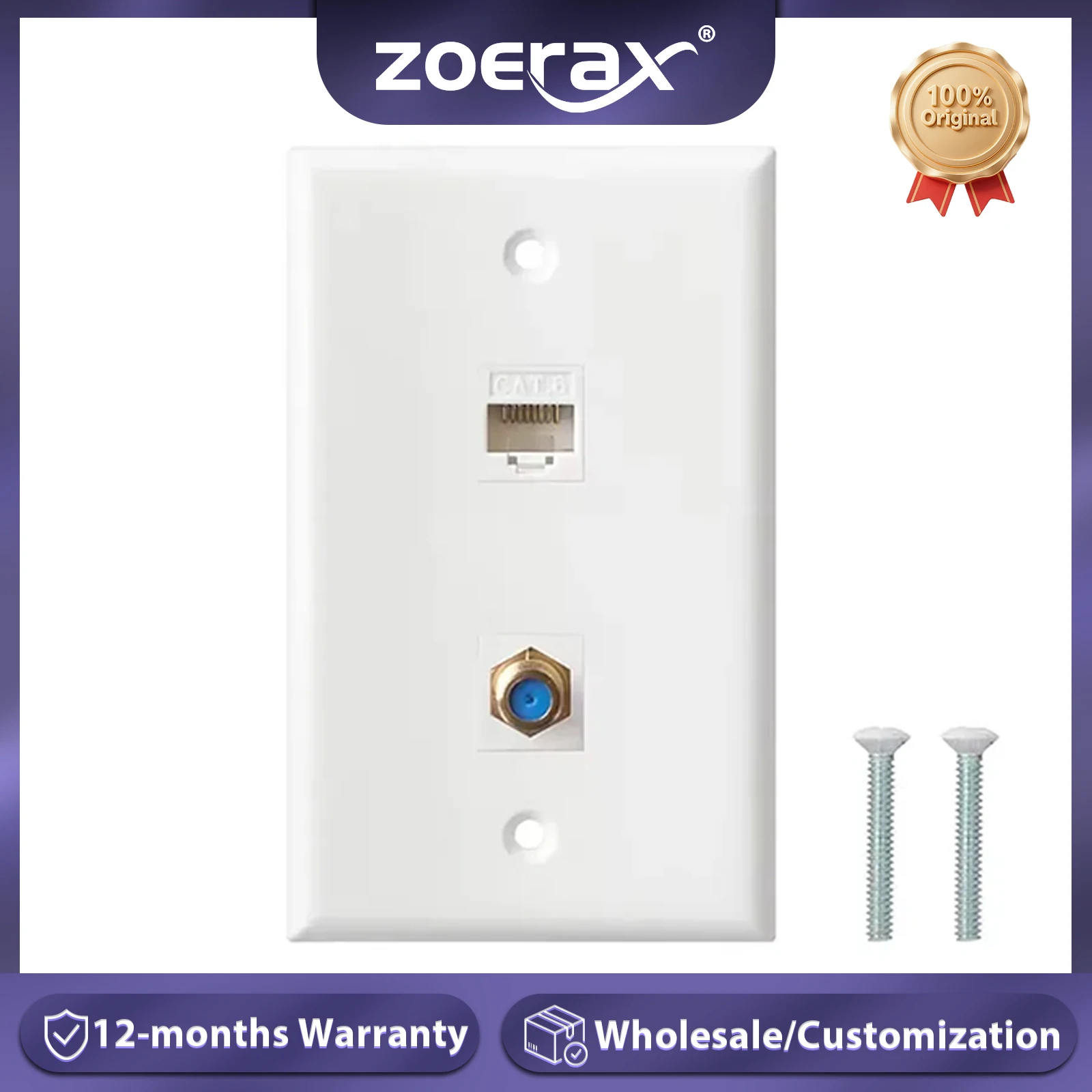 ZoeRax Ethernet Coaxial Wall Plat, acoplador Keystone Jack Cat6 de 2 puertos/3 puertos y placa de pared de inserción Keystone Jack RG6 chapada en oro