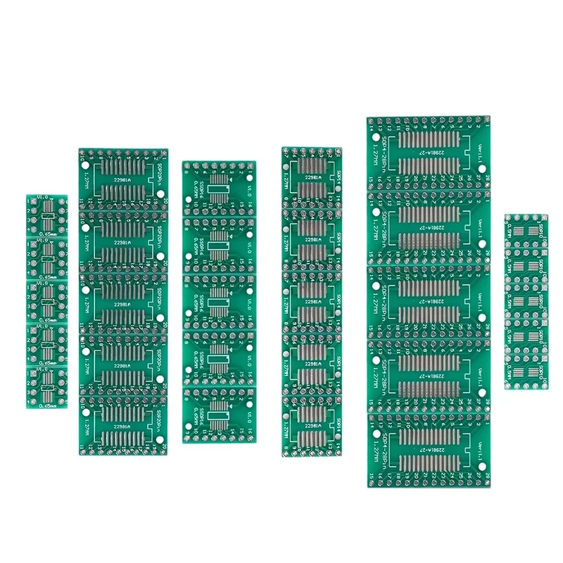 35 unids/lote PCB SMD convertidor adaptador de giro a DIP (7 tipos) Protoboard SOP8 MSOP10 SOP14 SOP16 SOP20 SOP24 SOP28 DIY electrónico - imagen 3
