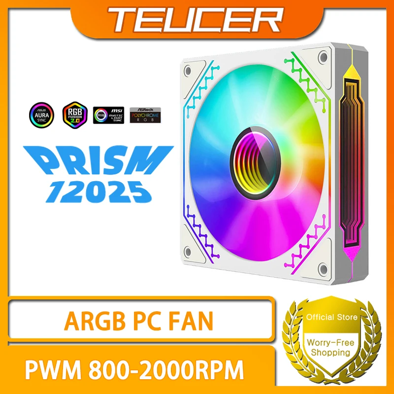 TEUCER 1 Uds Prism12025 ventilador con cubierta de PC 120mm 5V 3Pin ARGB efecto de luz de espejo cíclico PWM 800 a 2000RPM ventilador de refrigeración