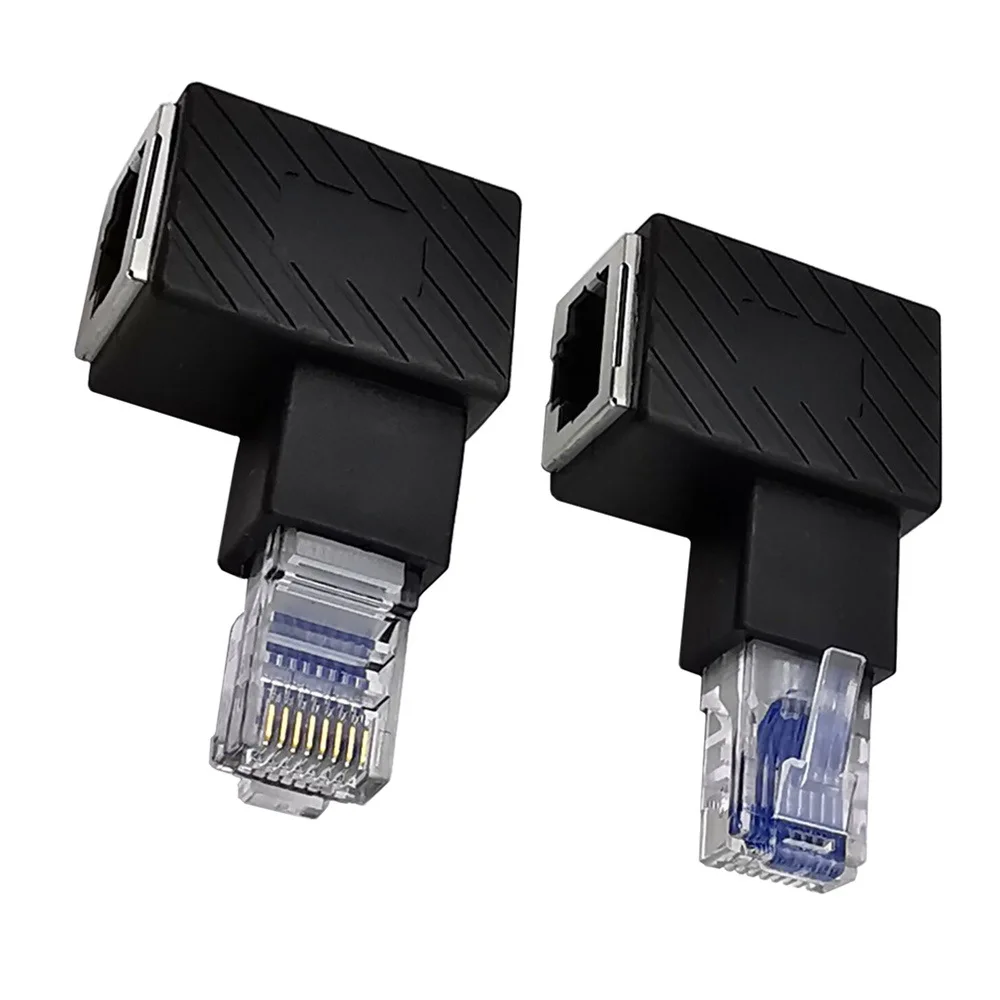 Adaptador convertidor macho a hembra RJ45 de 90 grados arriba abajo izquierda derecha Cat5 Cat5e LAN extensor de conector de Cable de red Ethernet
