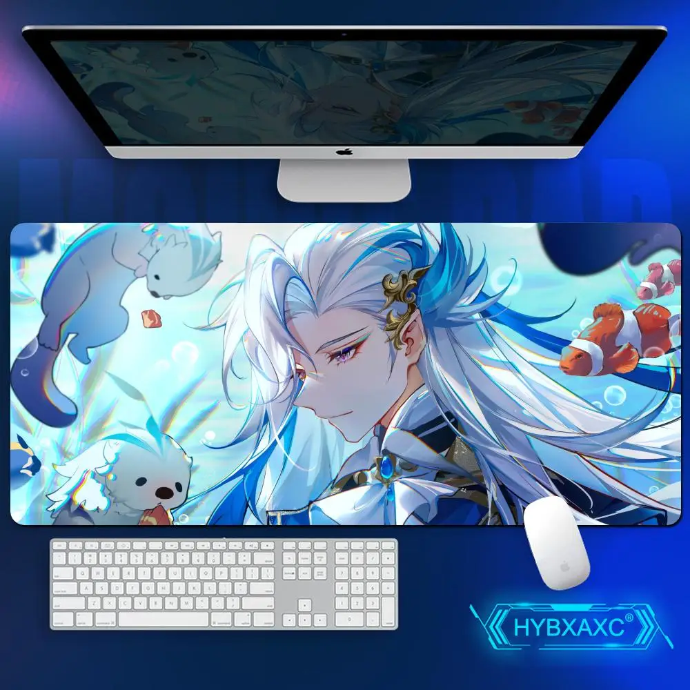 Alfombrilla de ratón Wriothesley Neuvillette Genshin Impact, alfombrilla grande XXL para ratón, acolchado para teclado de ordenador, accesorios para juegos de Anime, alfombrilla de escritorio