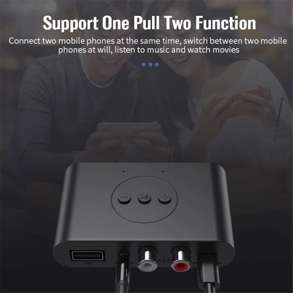 Receptor de Audio NFC Bluetooth 5,0, disco U RCA, conector auxiliar de 3,5mm, adaptador de Audio inalámbrico de música estéreo, llamadas manos libres para altavoz de coche - imagen 3