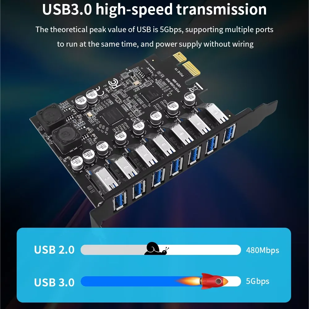 Adaptador de tarjeta de expansión USB 3,0 PCI-E PCI E a 7 puertos USB 3 Hub tarjeta adaptadora de expansión PCI-E 1X controlador para escritorio - imagen 2