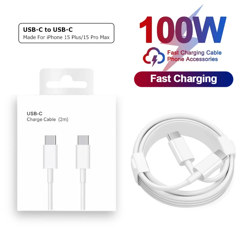 10 Uds. Cable Original USB C a USB C 100W PD para iPhone 15 Plus Pro Max Huawei Samsung Xiaomi Redmi cable cargador tipo C con caja - imagen 2