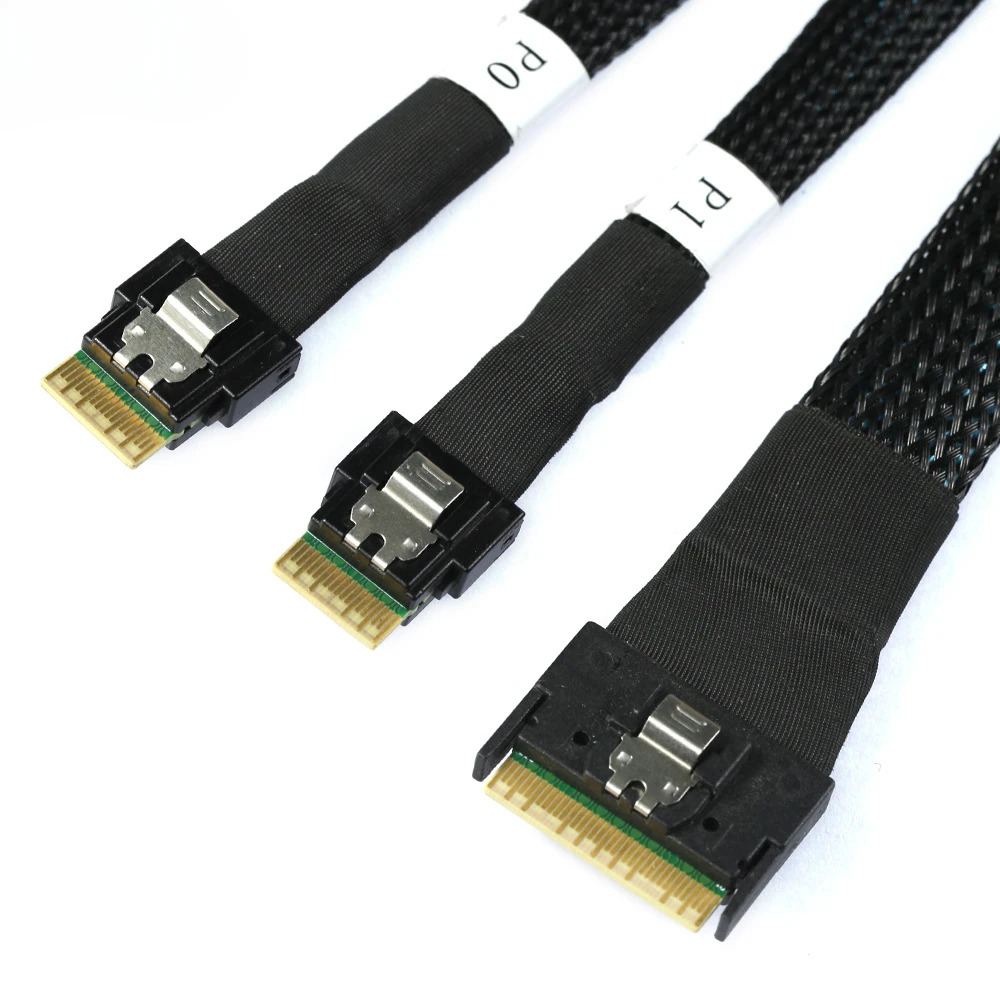 Slimline SAS SFF-8654 8I Anti-skew Plug-in a 2X SFF-8654 4I Cable de servidor 0,5/0,8/1m - imagen 5