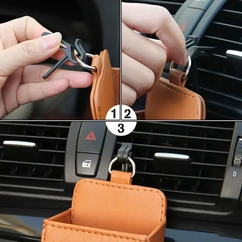 Soporte para teléfono de coche con salida de aire, caja de almacenamiento colgante, bolsa para teléfono móvil de coche, organizador de gafas de cuero PU, soporte en accesorios para coche - imagen 2