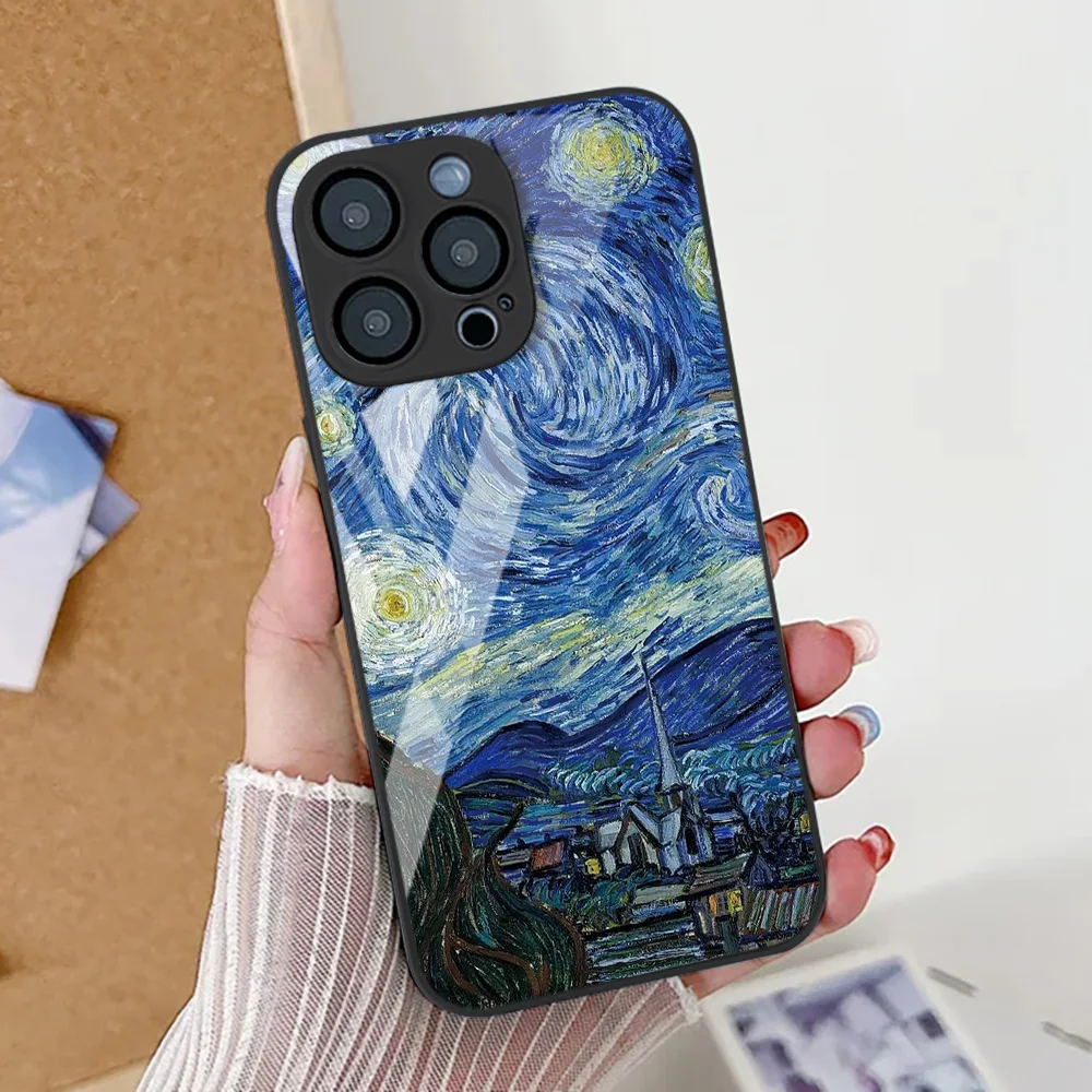 Funda de teléfono de vidrio templado para iPhone 17 Pro Max 13 11 16 14 15 12 17 Air 16E XR X Xs 7 8 Plus cubierta de pintura al óleo a prueba de golpes - imagen 5