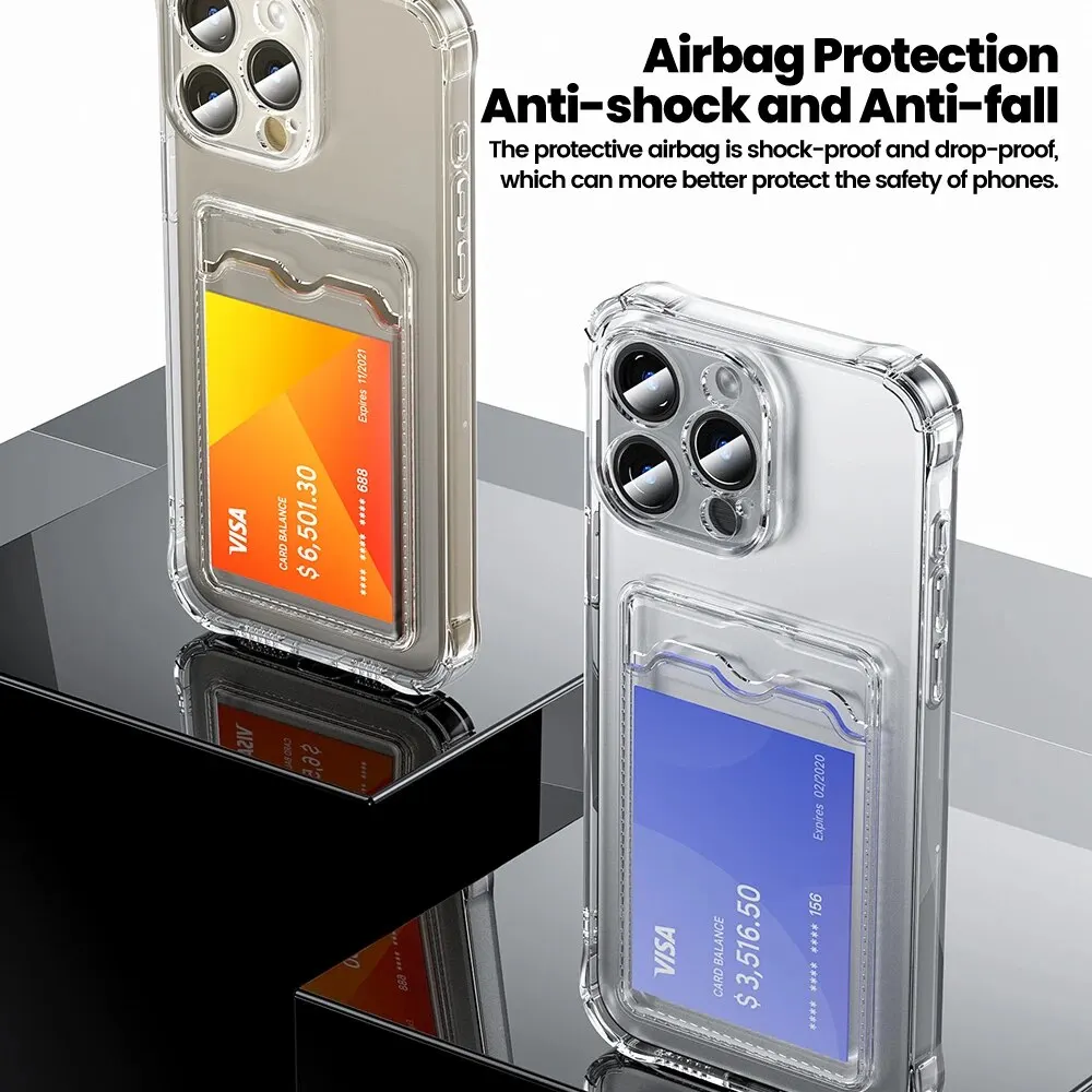 Toocki-funda de teléfono con bolsa de tarjetas transparente para iPhone 15, 14, 13, 12 Pro Max Plus, funda tipo billetera trasera de silicona suave TPU transparente a prueba de golpes - imagen 3