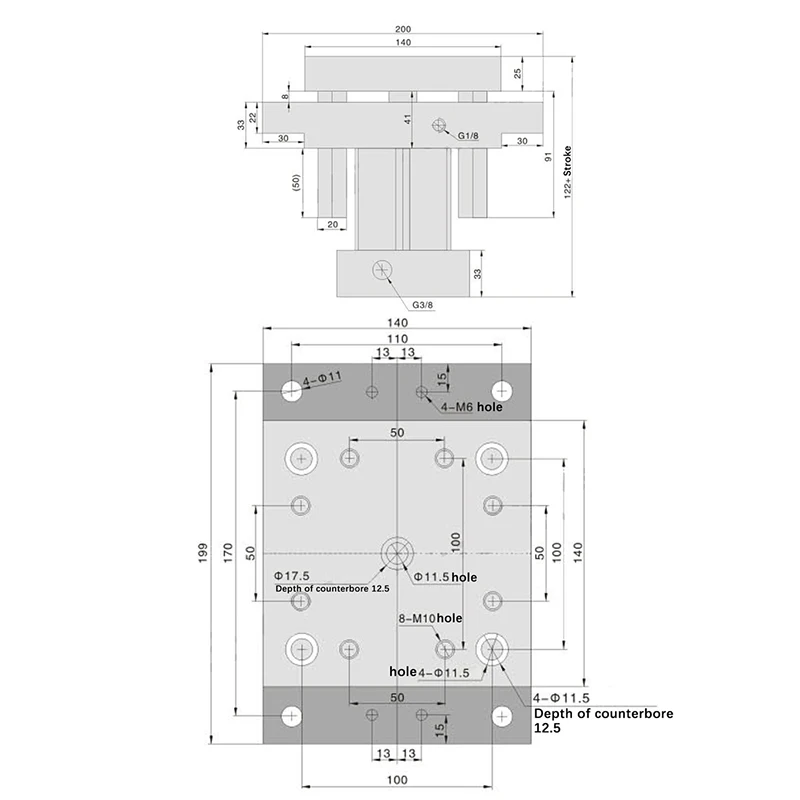 QGBD63-40 QGBD63-50 QGBD80-40 QGBD80-50 Cilindro basculante de cuatro pilares Empuje grande estándar con varilla guía Empuje grande neumático - imagen 5
