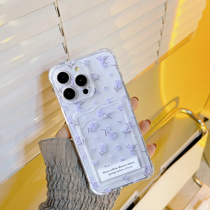 Funda tipo billetera con ranura para tarjetas fotográficas y lazo de flores pequeñas para IPhone 17 Air 17 Pro 16 15 14 12 11 Pro Max Plus 16e Silico TPU transparente - imagen 2