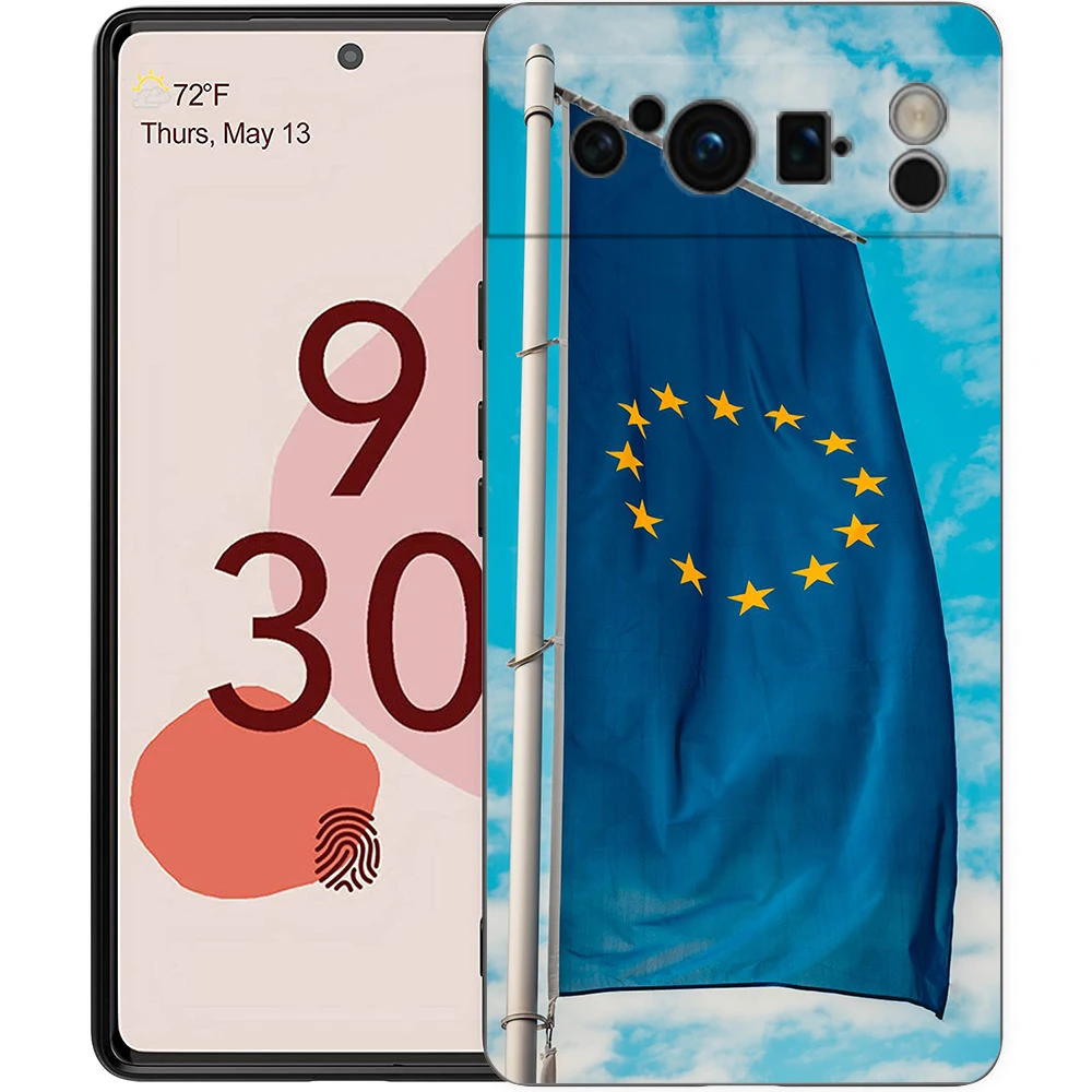 Funda de teléfono con bandera de la UE para Google Pixel 10 9 8 7 6 Pro XL 9A 8A 6A 7A 5G, funda negra de TPU suave a prueba de golpes - imagen 5