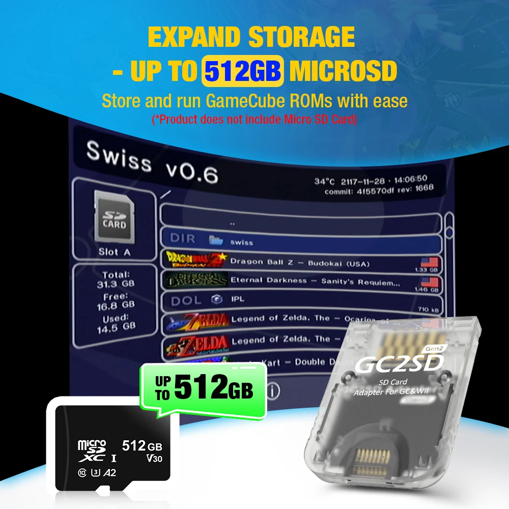 Adaptador de tarjeta SD GC2SD Gen2 para Nintendo GameCube/Wii GC2SD 2,0 adaptador de tarjeta de memoria TF soporte de velocidad mejorado última Swiss - imagen 3