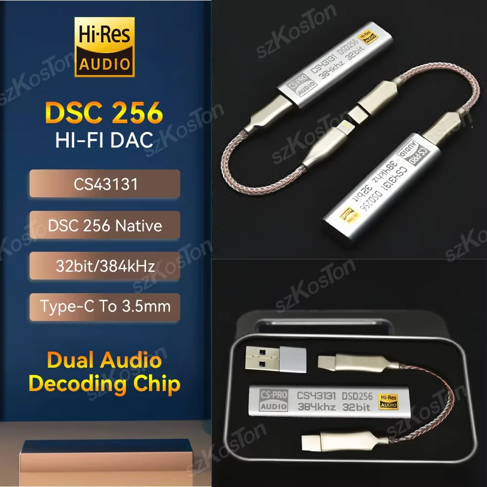 Amplificador de auriculares profesional CS43131 DSD256 Chip HiFi DAC interfaz de Audio USB tipo C a 3,5mm adaptador Amp para iOS PC Android