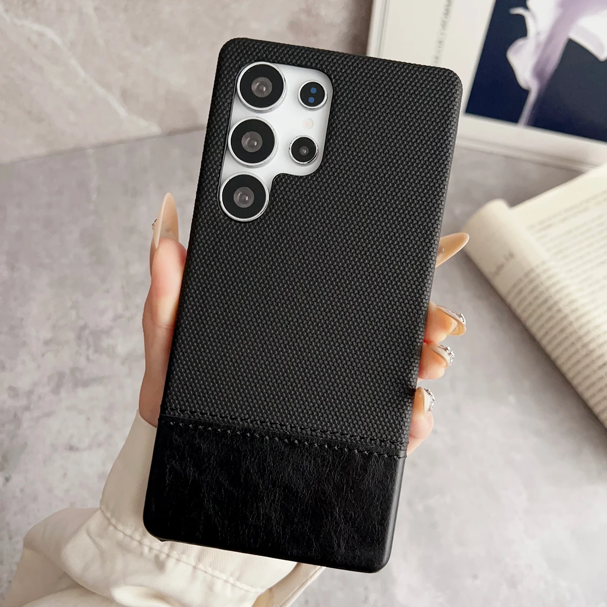 Funda magnética de cuero de tela para Samsung Galaxy S25 S24 S23 Ultra Cover Colorblock imán para Mag-safe Charge Fundas antigolpes - imagen 5