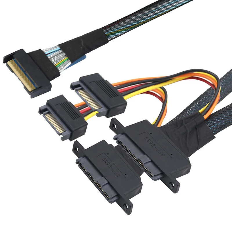PCI-E Slimline 5.0 MCIO 8i 74 pines a 2X SFF-8639 + cable de alimentación SATA 15P con orificios para tornillos - imagen 3