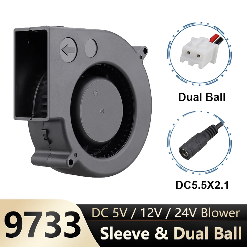 Gdstime-ventilador centrífugo de flujo para barbacoa, Enfriador de rodamiento de bolas, DC 9733, 5V, 12V, 24V, 97mm, 97x94x33mm