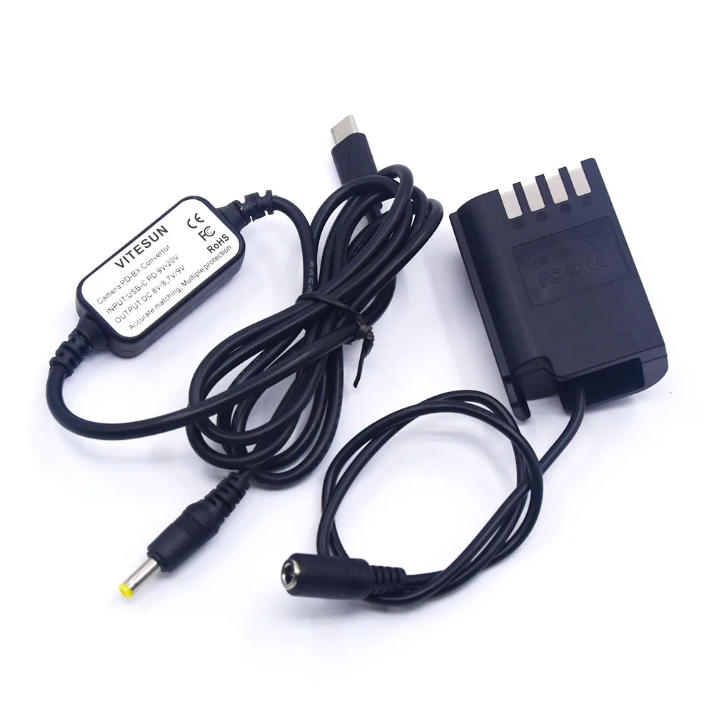 Banco de energía PD tipo C USB-C Cable adaptador AC8 + BLK22 batería simulada DMW-DCC17 para Panasonic Lumix S5 GH6 DC-S5 DC-S5K