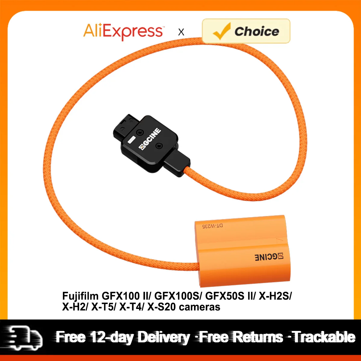 Batería simulada ZGCINE NP-W235 con conector D-Tap Cable de alimentación D-Tap a NP-W235 Batería simulada para Fujifilm GFX100 II/ GFX100S