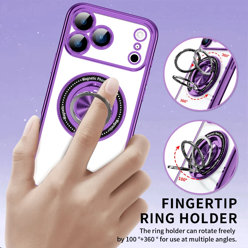 Para Magsafe Magnético 360 ° Funda de teléfono con borde chapado en anillo y soporte de Metal giratorio para iPhone 17 Pro Max Air 15 11 12 13 14 16 Pro Max E - imagen 5
