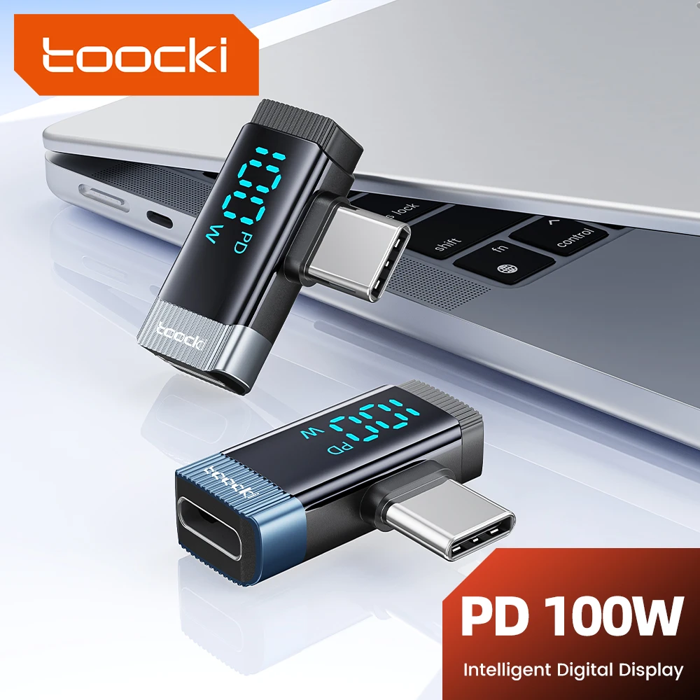 Toocki 100W USB C adaptador OTG codo de 90 grados pantalla Digital tipo C a tipo C adaptador para iPhone 16 15 portátil Xiaomi Samsung