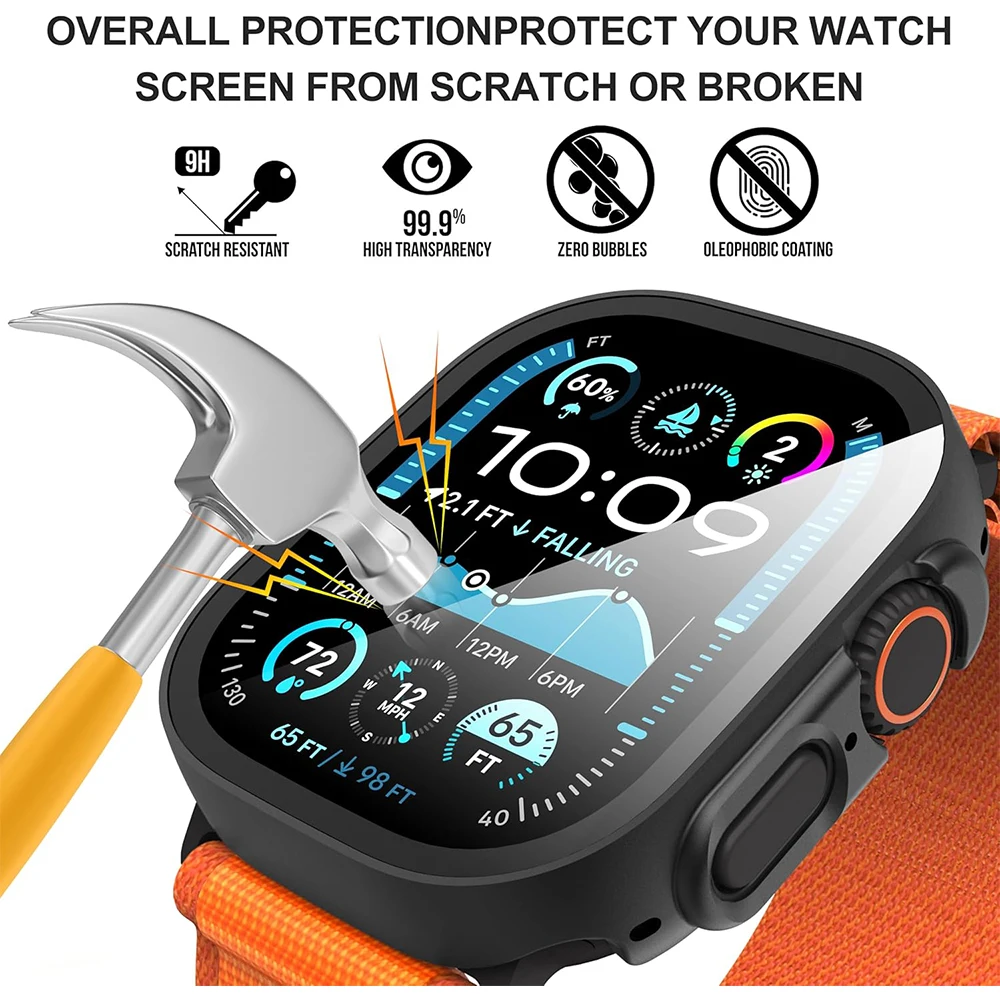 Protector de pantalla de vidrio templado negro para Apple Watch Ultra 2 Ultra2, funda protectora, accesorios protectores de pantalla, 2 uds. - imagen 5