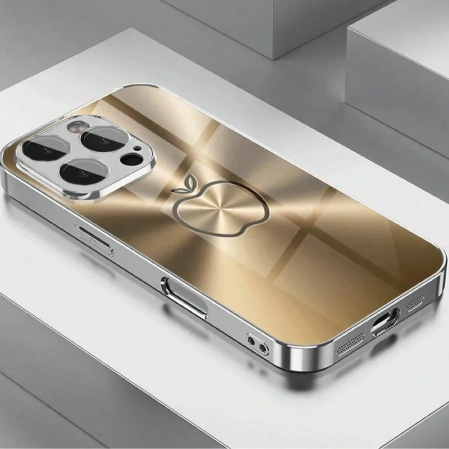 For iPhone Case for X/XS /XS MAX/XR / 11/12/13/14/15/16/17 Pro MAX Plating Silver “Golden apple” Toughened Glass Design