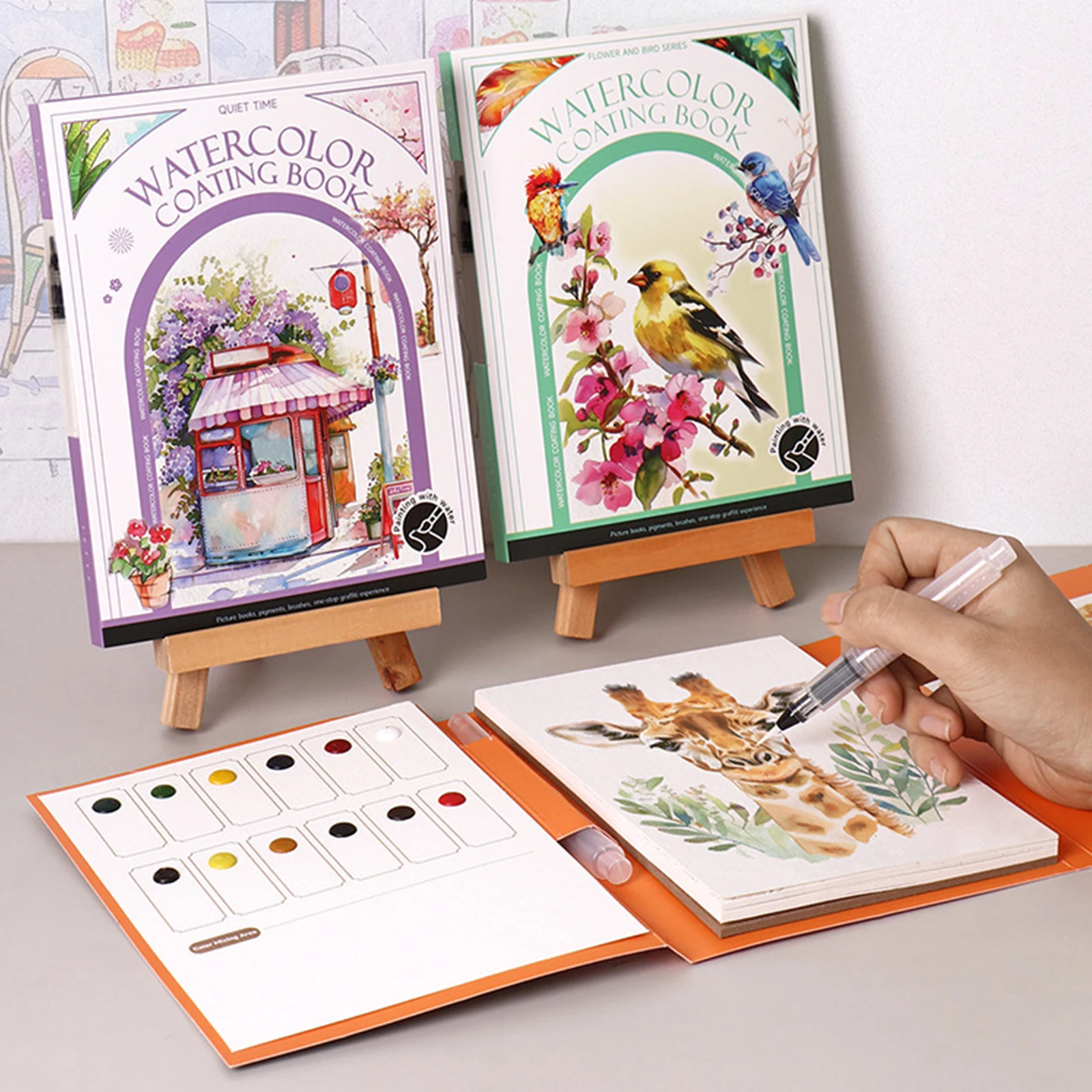 Juego de pintura de libro de papel para acuarelas con 12 pasteles de pintura de colores y pincel, libro de ejercicios de acuarela para principiantes - imagen 3