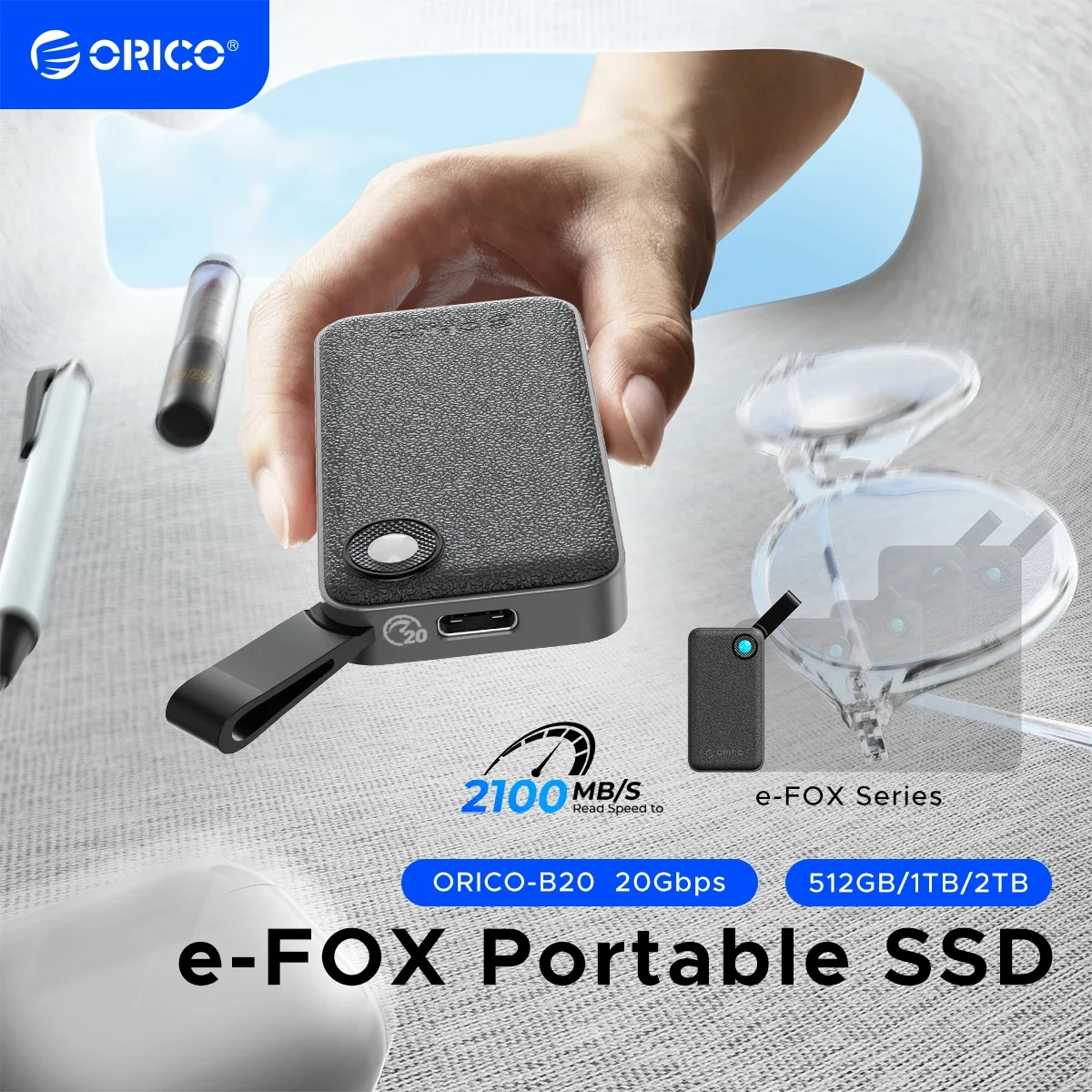 ORICO SSD portátil de 2 TB, hasta 2000 MB/s, USB 3.2 Gen 2x2, Ultra-Mini, Compacto con cable USB C 2 en 1, Unidad de estado sólido externa - imagen 2