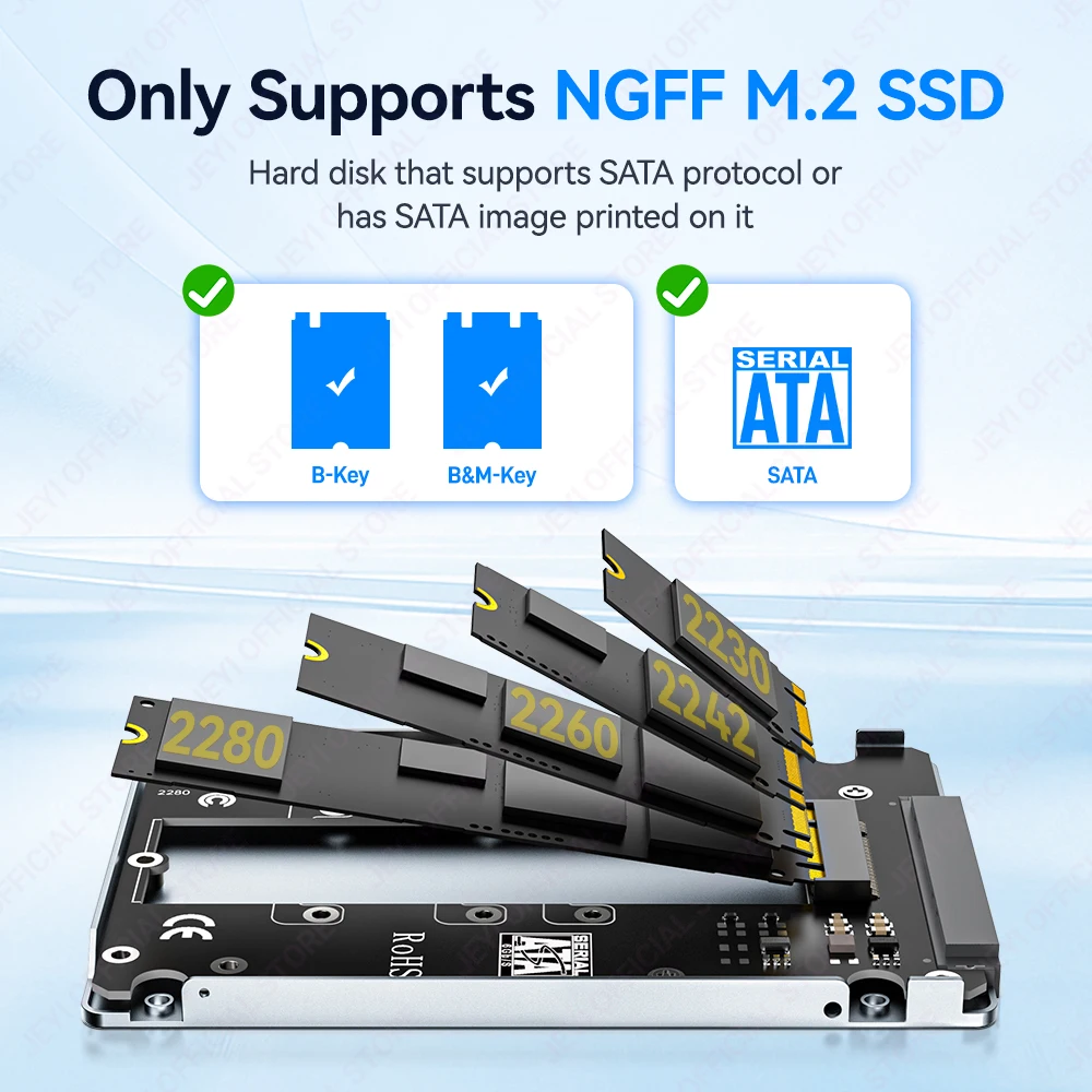 JEYI M.2 NGFF a SATA 3,0 carcasa de disco duro 6Gbps de alta velocidad compatible con hasta 2TB móvil portátil compatible con SSD 2230/42/60/80 - imagen 4