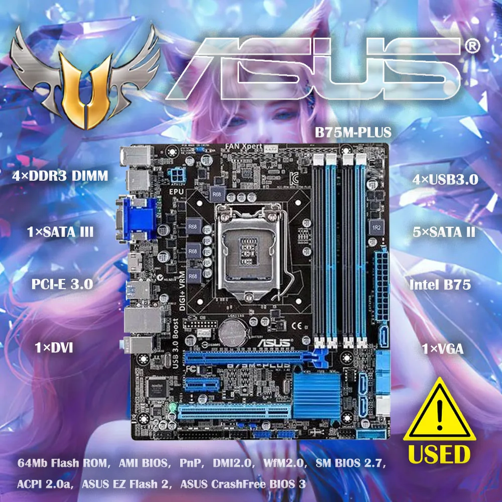 Asus B75M-PLUS placa base de escritorio Original Intel B75 Socket LGA 1155 i3 i5 i7 DDR3 32G SATA3 USB3.0