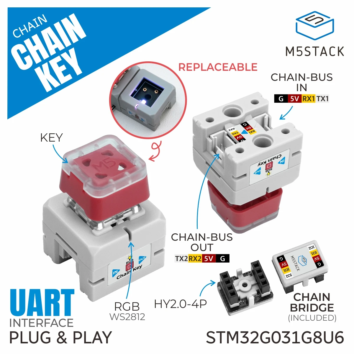 Botón de llave mecánica de cadena oficial M5Stack (STM32G031) - imagen 2