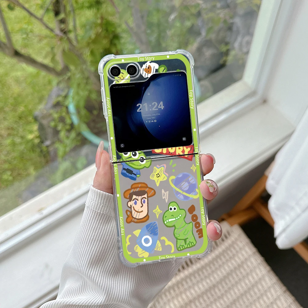 Funda de teléfono con dibujos animados de Toy Story Alien para Samsung Galaxy Z Flip 3 4 Z Flip 5 6 Z Fold 4 5G PC, funda trasera anticaída para regalo - imagen 3