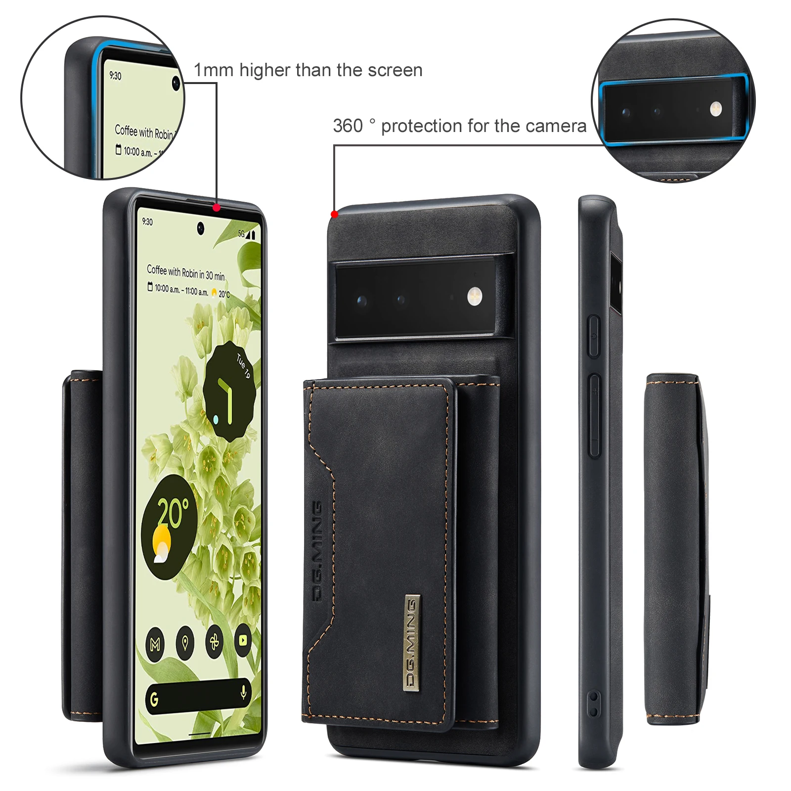 Cartera de teléfono 2 en 1, funda trasera Separable magnética de cuero PU con ranura para tarjeta, soporte, monedero para Google Pixel 7, 6 Pro, 6A, 5A - imagen 5