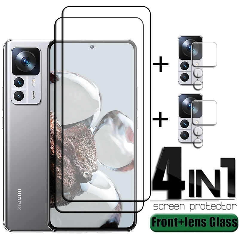 Protector de pantalla 4 en 1 para Xiaomi 12T Pro, cristal de lente 9H HD, pegamento de cubierta completa, Mi 10T, 11T, 12T Pro