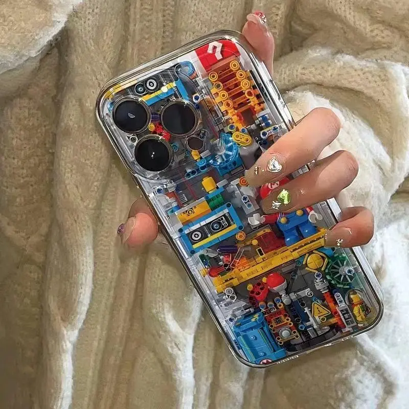 Bloques de construcción de maquinaria m-marios para iPhone 16 15 14 13 12 11 Pro Max XS Max 7 8Plus funda de teléfono cubierta transparente de silicona suave - imagen 4