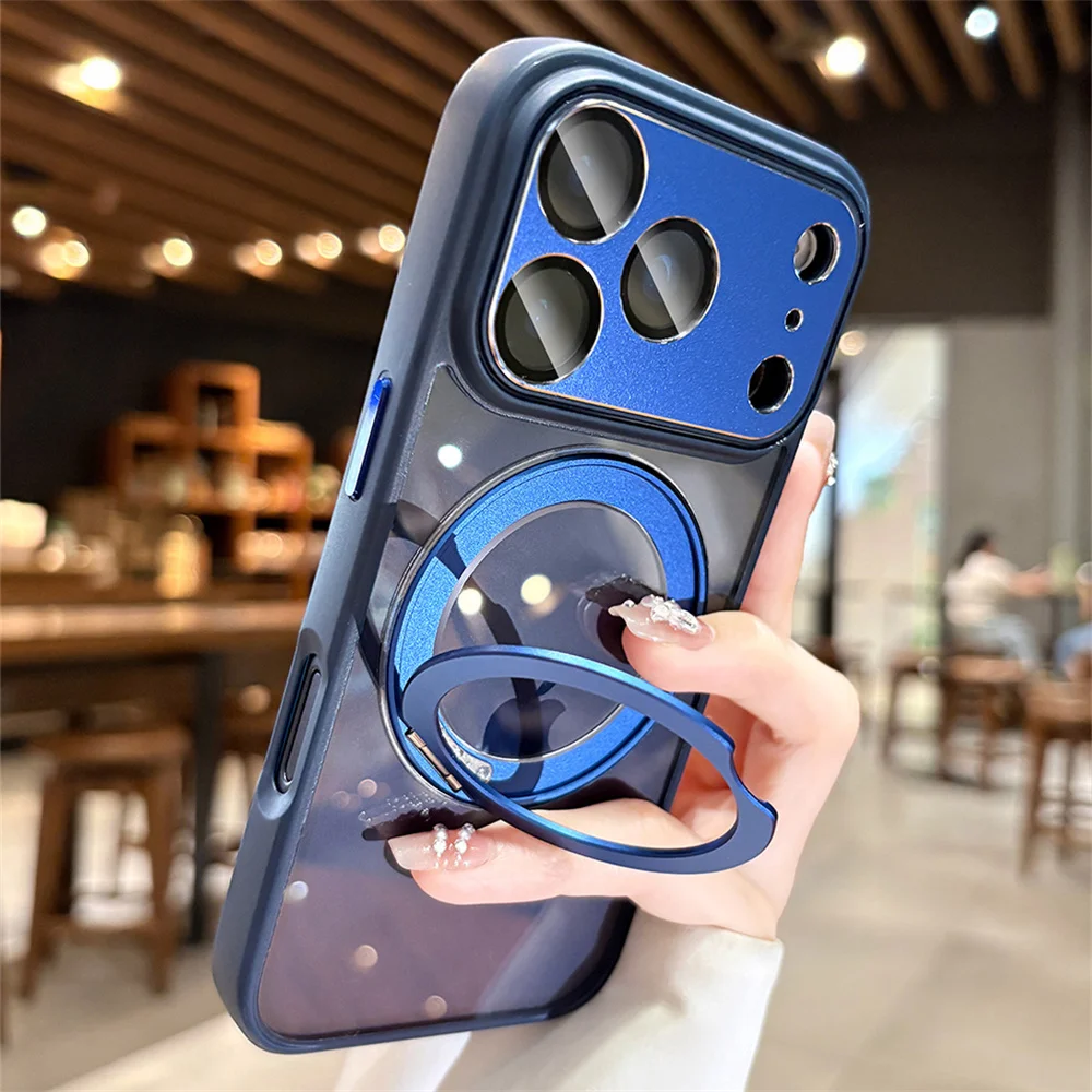 Soporte de aleación de aluminio soporte giratorio funda de teléfono magnética para iPhone 17 16 14 15 13 12 Pro Max protección de lente de aire cubierta transparente - imagen 2