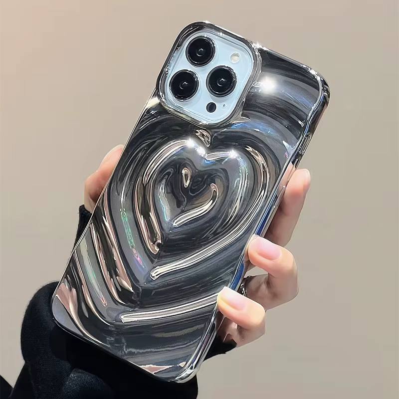 Funda Retro con pliegues 3D de corazón de amor para iPhone 13, 11, 12, 14, 15, 16, 17 Pro Max 17 Air, funda suave de lujo a prueba de golpes