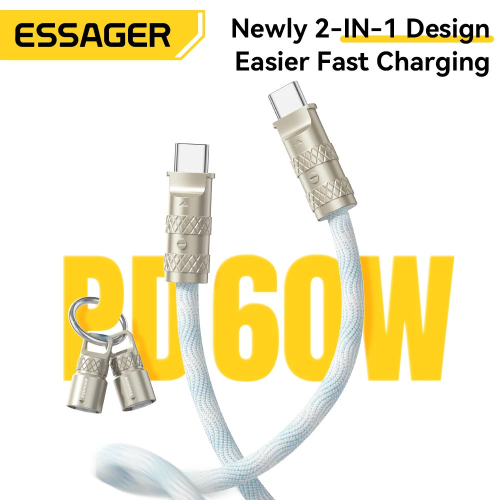 Essager 60W tipo C a tipo C Cable de carga rápida para iPhone 16 Xiaomi Huawei cordón Halter cuello muñeca Cable multifuncional - imagen 4