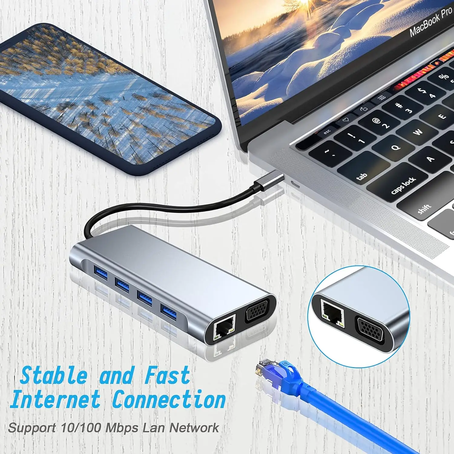 HUB USB-C 7 en 1: HDMI 4K VGA Lector SD/TF Ethernet PD MacBook iPad - imagen 5