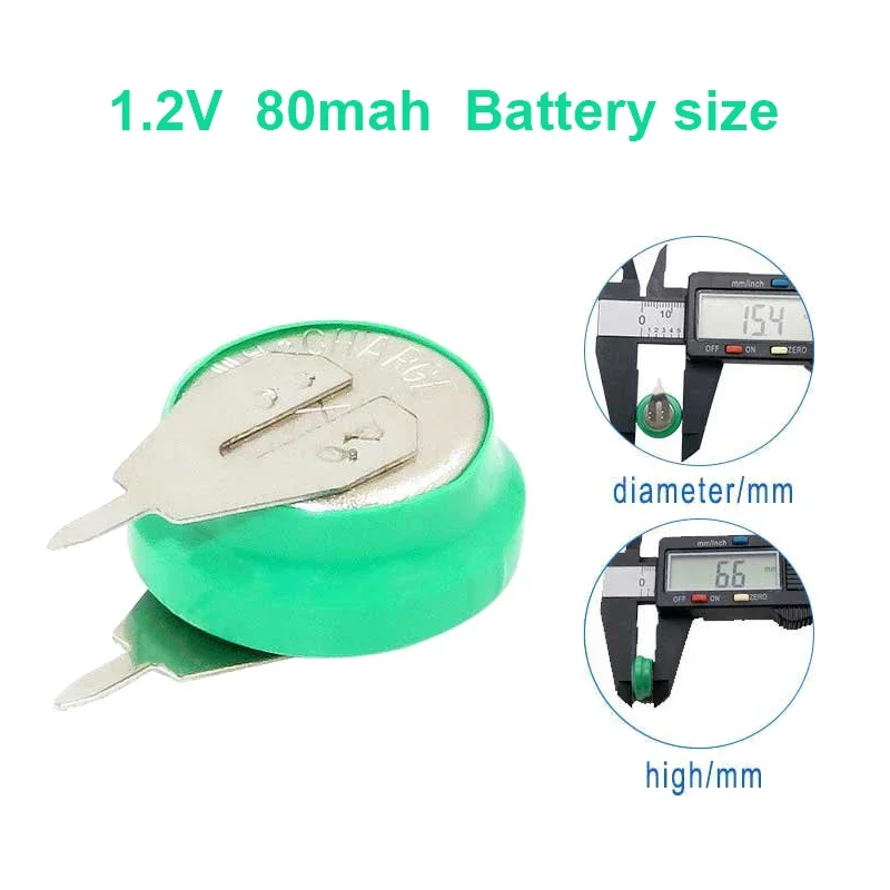 Paquete de 10-100 baterías recargables Ni-MH con pines de soldadura - Batería de pila de moneda de 1,2 V 80 mAh para juguetes eléctricos - imagen 2
