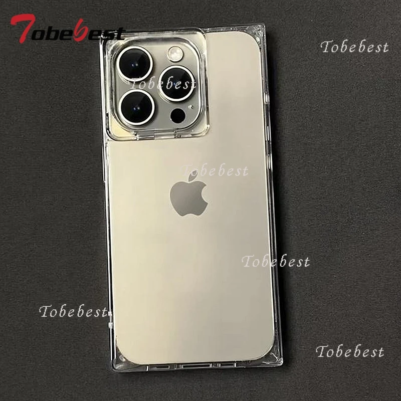 Funda de teléfono transparente cuadrada para IPhone 11, 12, 13, 14, 15 16 Pro Max Plus, funda trasera de silicona suave - imagen 2